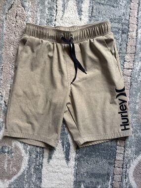 Hurley Boy’s Tan/Khaki Athletic Drawstring Shorts with Black Logo